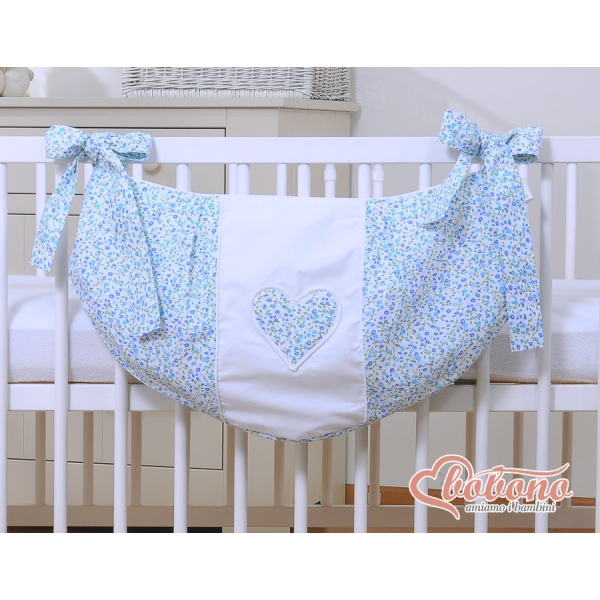 Sac de Jouet pour Bébé Bleu Fleurs Cœurs
