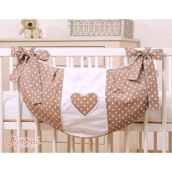 Sac de Jouet pour Bébé Brun à Pois Cœurs