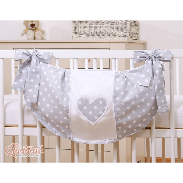 Sac de Jouet pour Bébé Gris à Pois Cœurs