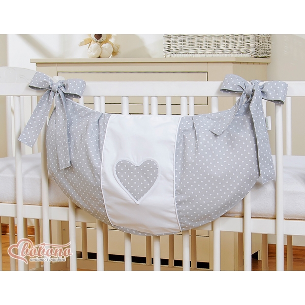 Sac de Jouet pour Berceau Gris à Pois Cœurs