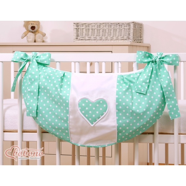 Sac de Jouet pour Berceau Menthe à Pois Cœurs