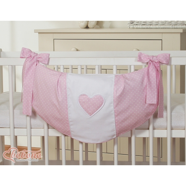 Sac de Jouet pour Berceau Rose à Pois Cœurs