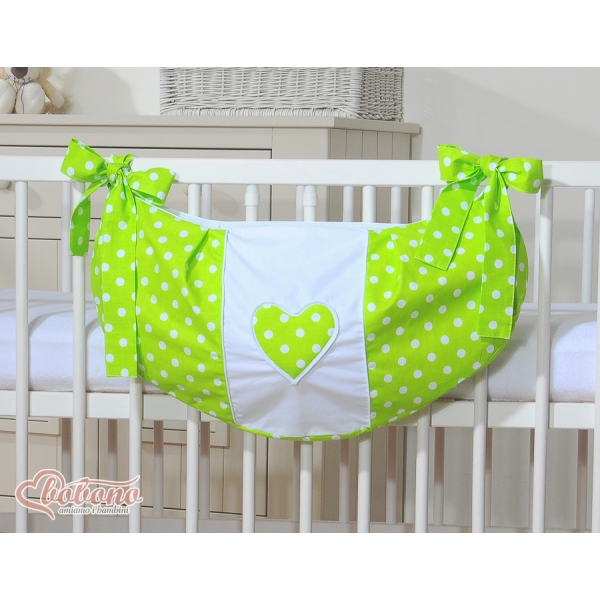 Sac de Jouet pour Berceau Vert à Pois Cœurs