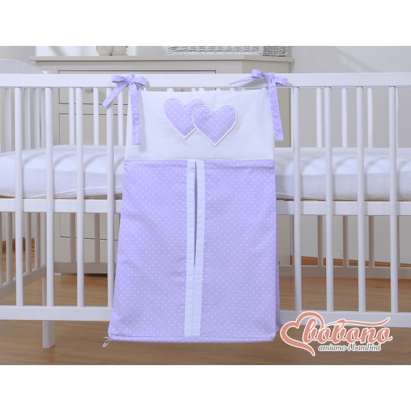 Sac de Rangement pour Couche Lila à Pois Cœurs