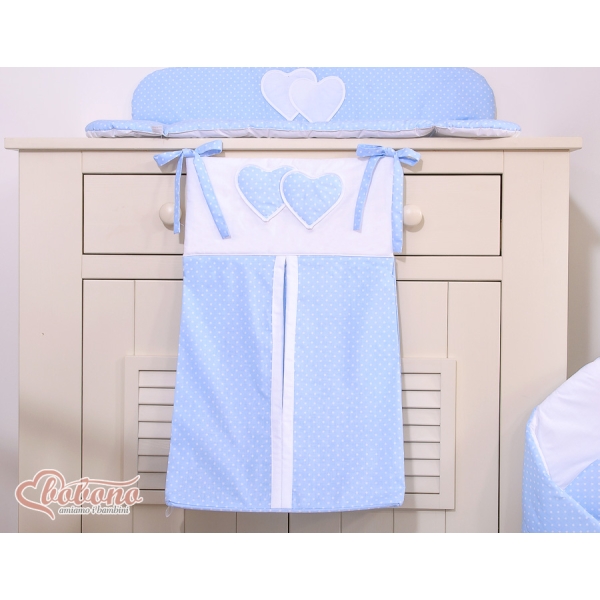 Sac de Rangement pour Couches Bébé Menthe Bleu à Pois Cœurs