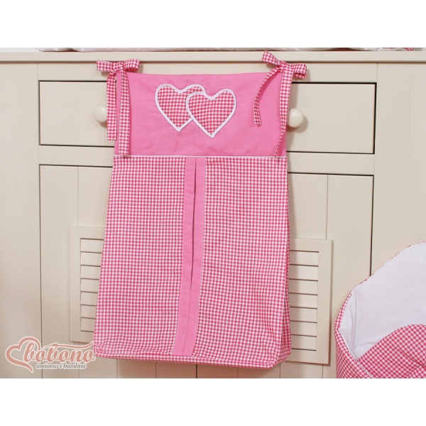 Sac de Rangement pour Couches Bébé Rose à Carreaux Cœurs