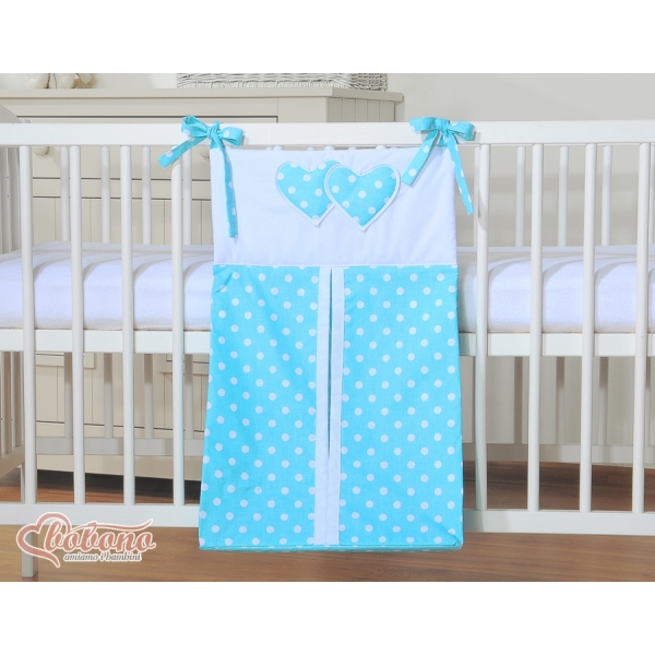 Sac de Rangement pour Couches Bébé Turquoise à Pois Cœurs