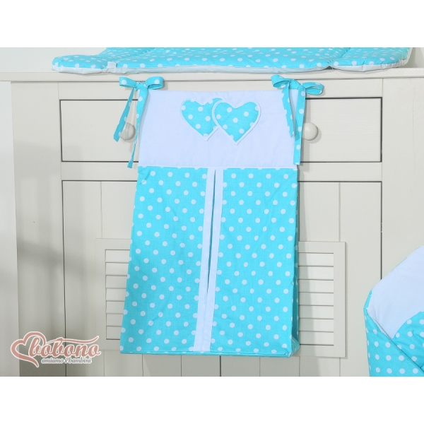 Sac de Rangement pour Couches Bébé Turquoise à Pois Cœurs