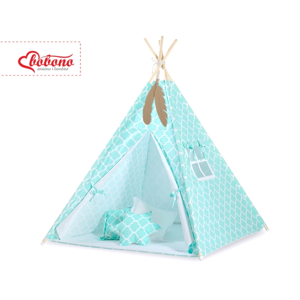 Set: Tipi pour Enfant avec Tapis de Jeu et Plumes Décoratives Menthe Maroc
