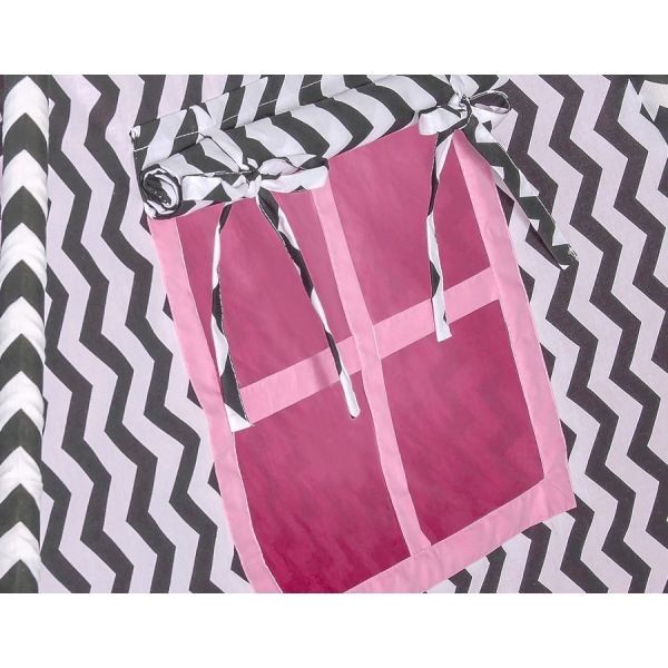 Set: Tipi pour Enfant avec Tapis de Jeu et Plumes Décoratives Rose Noir Chevron