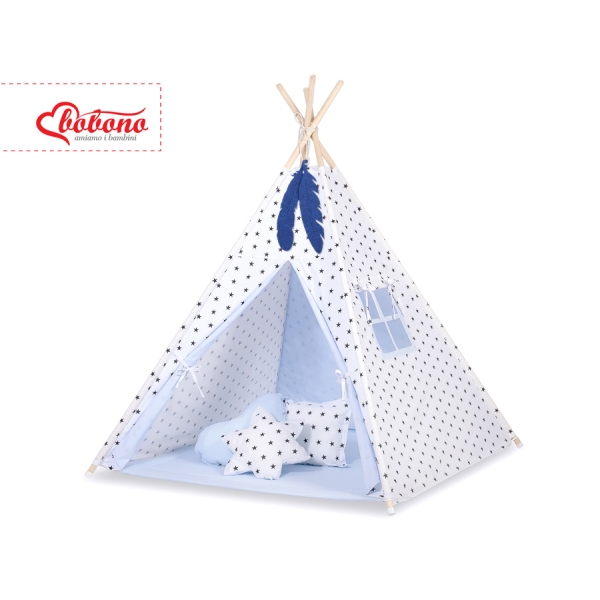 Set Tipi pour Enfant avec Tapis de Sol et Plumes Décoratives Bleu