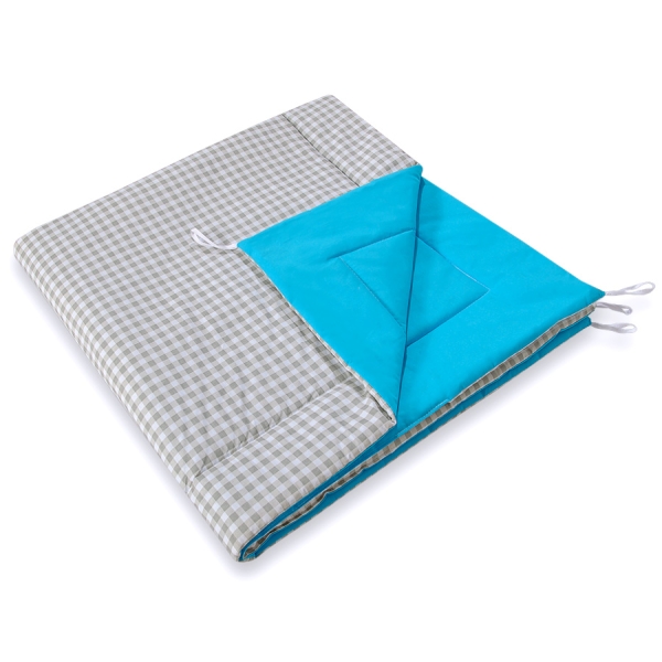 Set Tipi pour Enfant avec Tapis de Sol et Plumes Décoratives Gris Turquoise à Carreaux