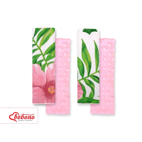 Tampons Double Face pour Ceintures de Voitures Rose Fleurs Tropicales