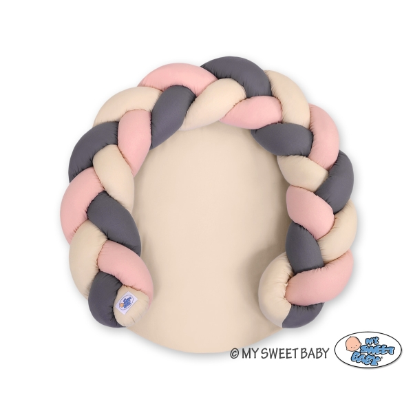 Tapis de Jeu avec Tour de Lit Tressé 2 en 1 Beige Anthracite Rose Poussiéreux