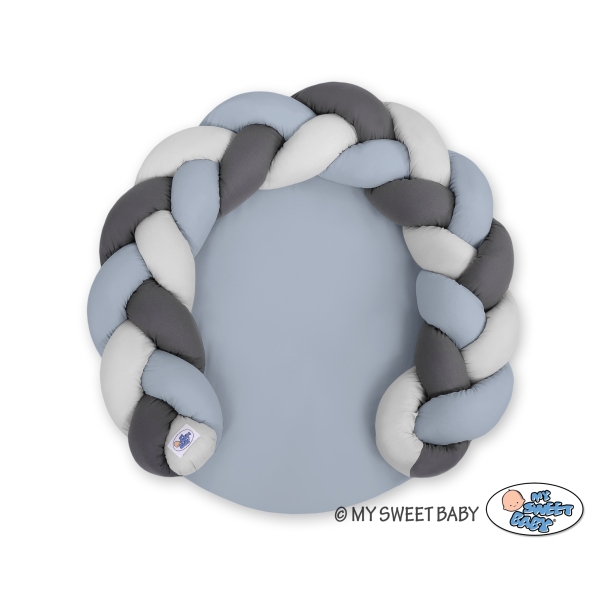 Tapis de Jeu avec Tour de Lit Tressé 2 en 1 Gris Anthracite Bleu Pastel