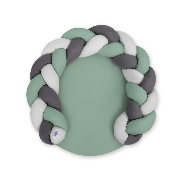 Tapis de Jeu avec Tour de Lit Tressé 2 en 1 Gris Blanc Vert Anthracite