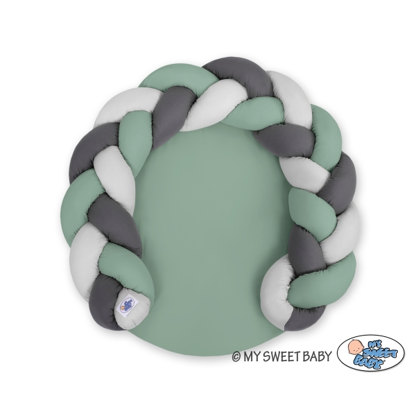 Tapis de Jeu avec Tour de Lit Tressé 2 en 1 Gris Blanc Vert Anthracite