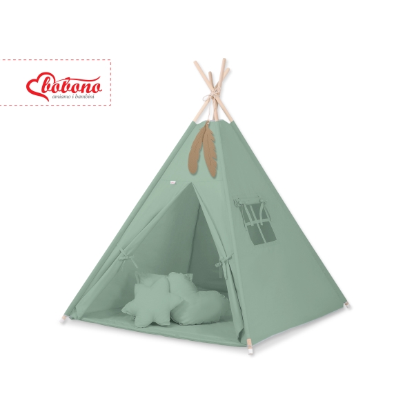 Tente de jeu Tipi Tapis Oreillers Plumes Blanc Vert