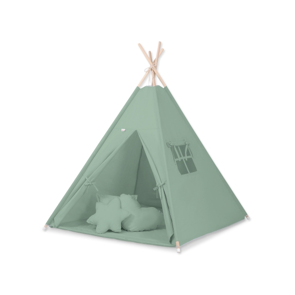 Tente de jeu Tipi Tapis Oreillers Plumes Blanc Vert