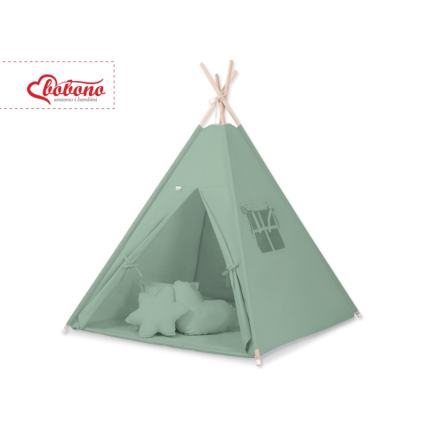 Tente de jeu Tipi Tapis Oreillers Plumes Blanc Vert