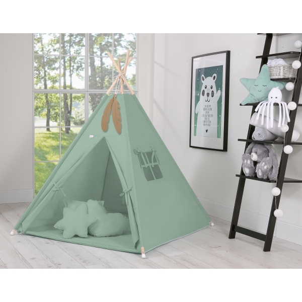 Tente de jeu Tipi Tapis Oreillers Plumes Blanc Vert