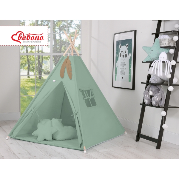 Tente de jeu Tipi Tapis Oreillers Plumes Blanc Vert