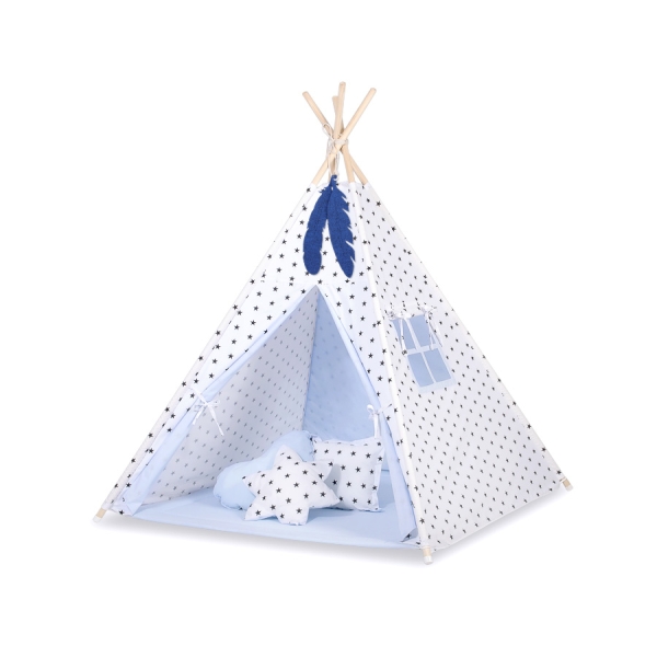 Tente de Tipi + Plumes Décoratives Bleu
