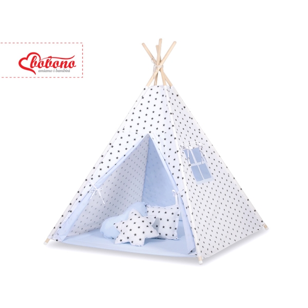 Tente de Tipi + Plumes Décoratives Bleu