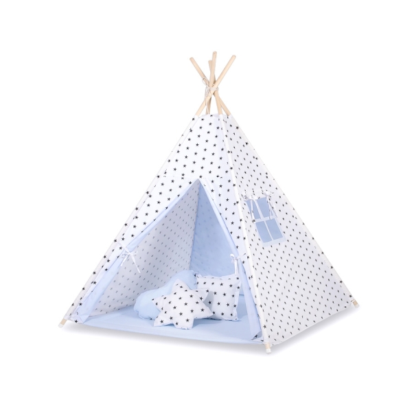 Tente de Tipi + Plumes Décoratives Bleu