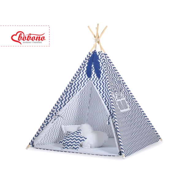 Tente de Tipi + Plumes Décoratives Bleu Foncé Chevron