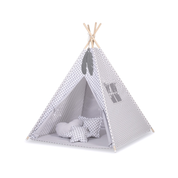 Tente de Tipi + Plumes Décoratives Gris