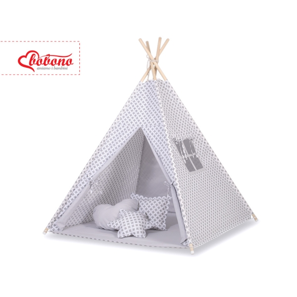 Tente de Tipi + Plumes Décoratives Gris
