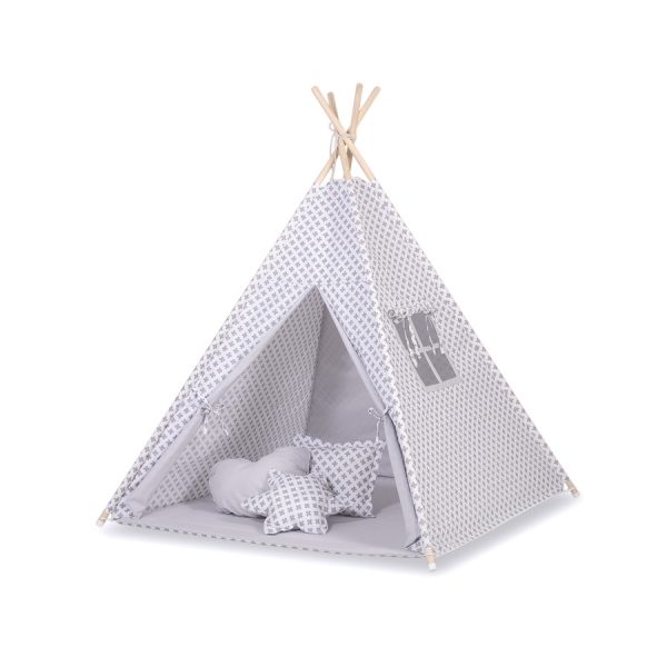 Tente de Tipi + Plumes Décoratives Gris