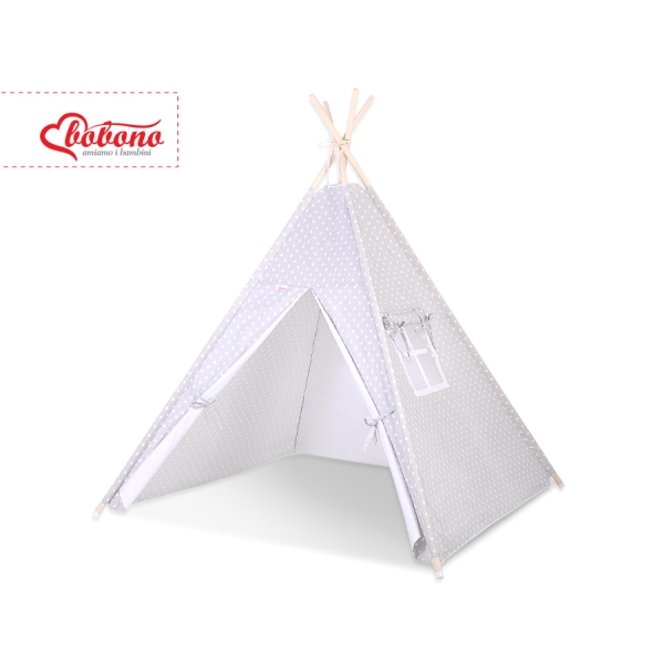 Tente de Tipi + Plumes Décoratives Gris à Pois