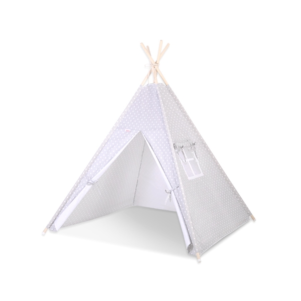 Tente de Tipi + Plumes Décoratives Gris à Pois