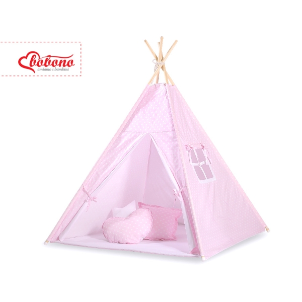 Tente de Tipi + Plumes Décoratives Rose à Pois
