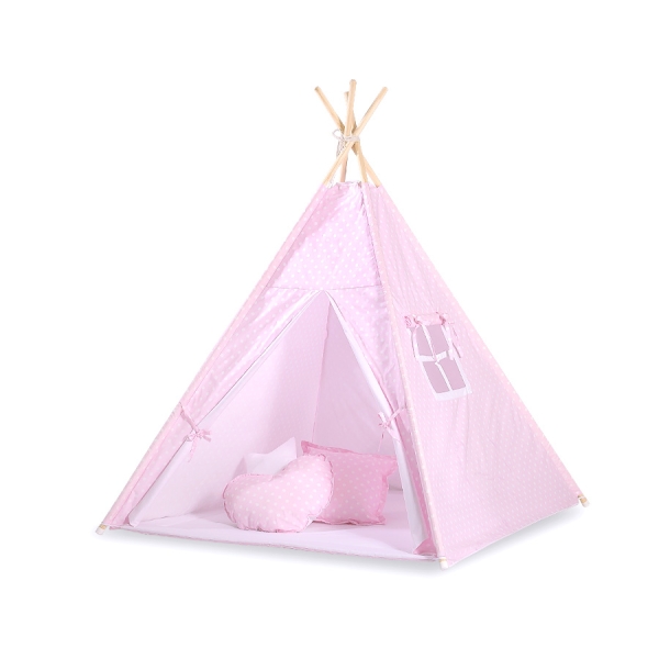 Tente de Tipi + Plumes Décoratives Rose à Pois