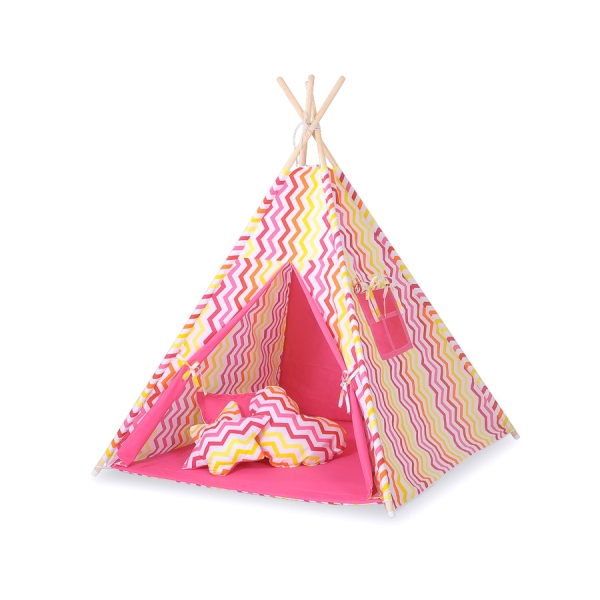 Tente de Tipi + Plumes Décoratives Rose Jaune Chevron