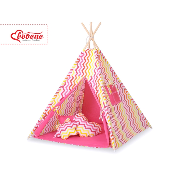 Tente de Tipi + Plumes Décoratives Rose Jaune Chevron