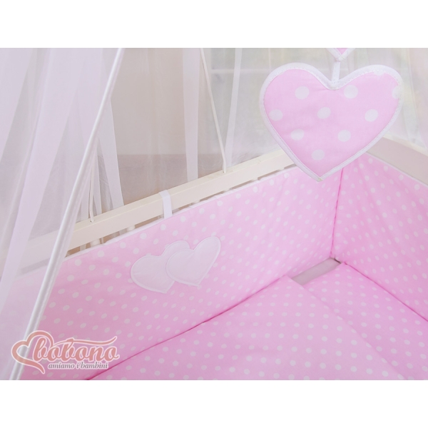 Textile Complete pour Lit de Cododo Rose à Pois Cœurs