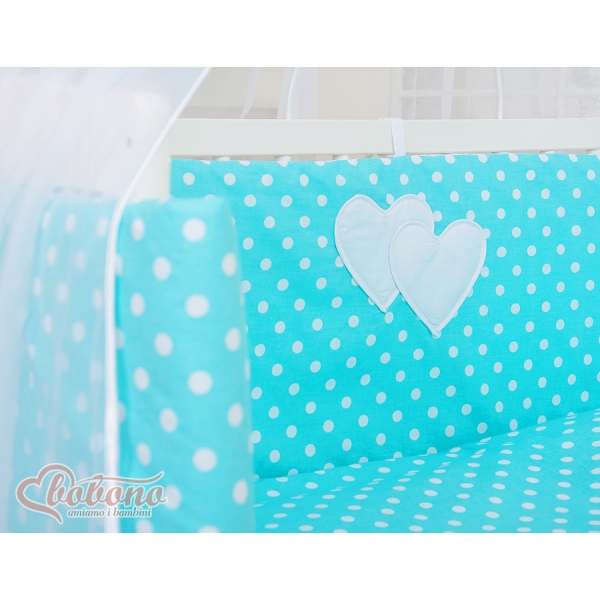 Textile Complete pour Lit de Cododo Turquoise à Pois Cœurs