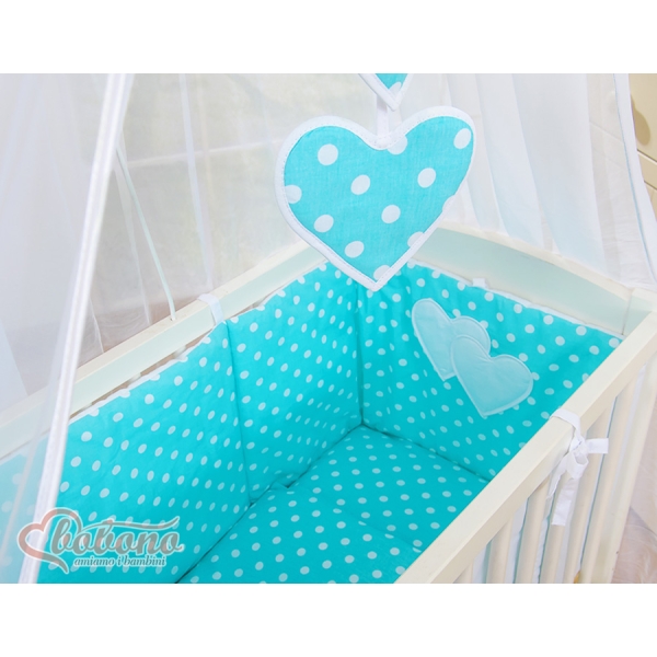 Textile Complete pour Lit de Cododo Turquoise à Pois Cœurs