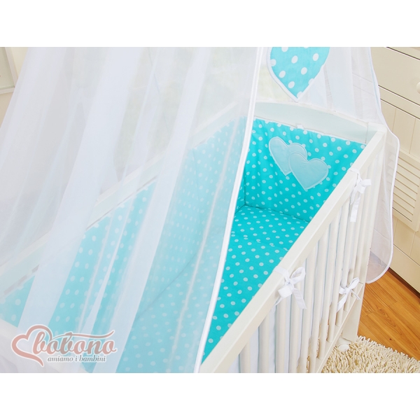 Textile Complete pour Lit de Cododo Turquoise à Pois Cœurs