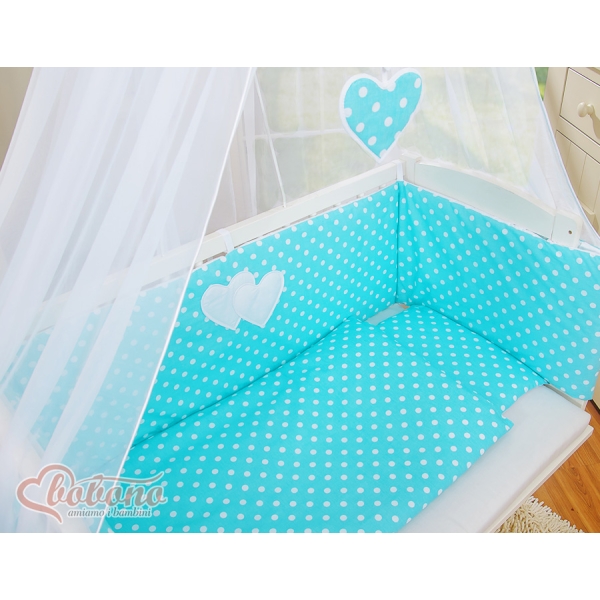 Textile Complete pour Lit de Cododo Turquoise à Pois Cœurs