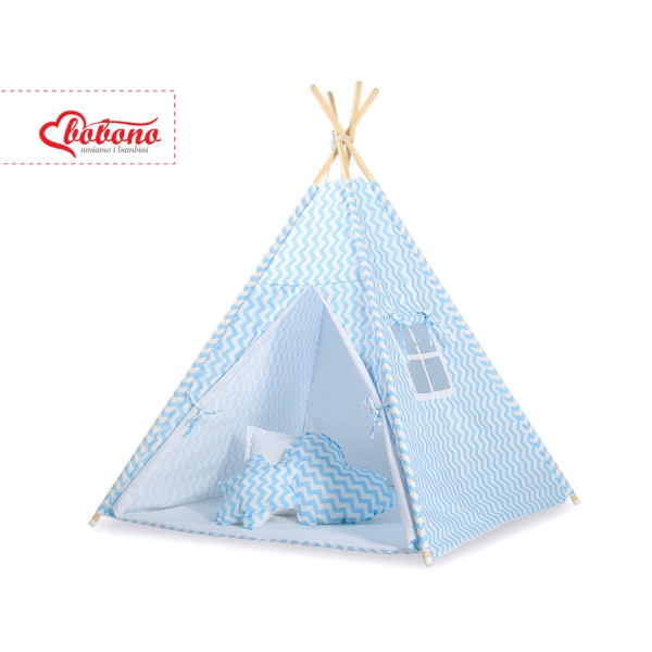 Tipi pour Enfant avec Plumes Décoratives Bleu Chevron