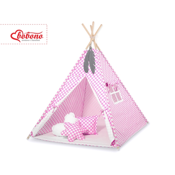Tipi pour Enfant avec Plumes Décoratives Rose à Pois