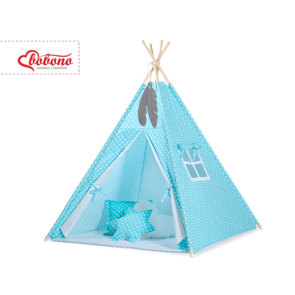 Tipi pour Enfant avec Plumes Décoratives Turquoise à Pois