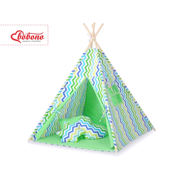 Tipi pour Enfant avec Plumes Décoratives Vert Bleu Chevron