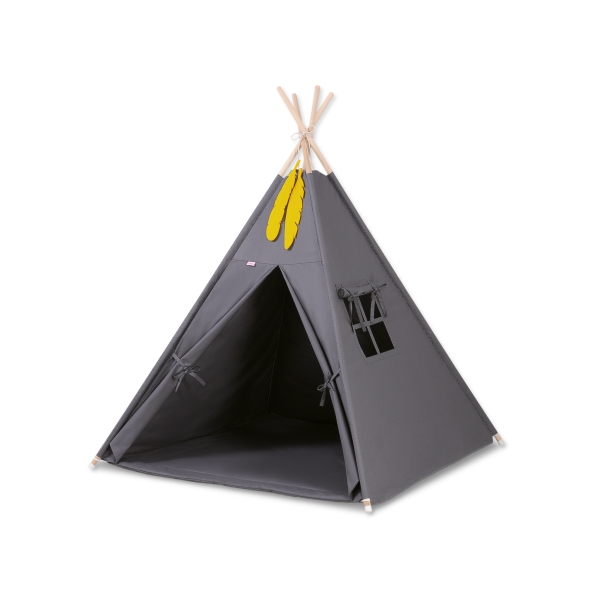 Tipi pour Enfant avec Tapis de Sol et Plumes Décoratives Anthracite