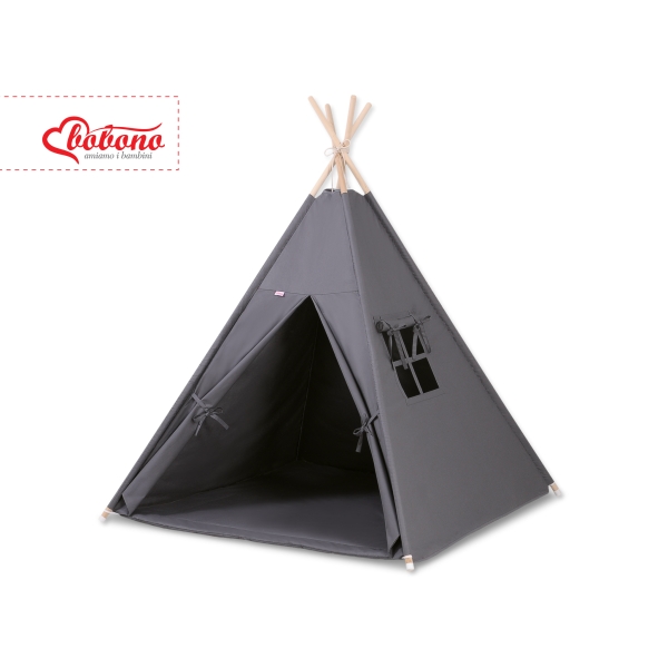 Tipi pour Enfant avec Tapis de Sol et Plumes Décoratives Anthracite